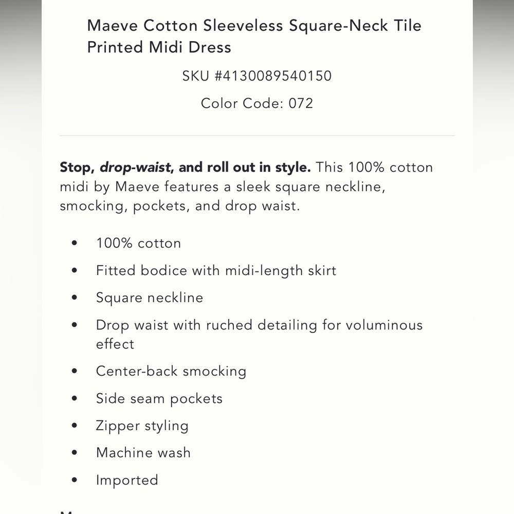 Maeve Cotton Sleeveless Square-Neck Tile Printed Patchwork Midi Dress - Picture 9 of 9